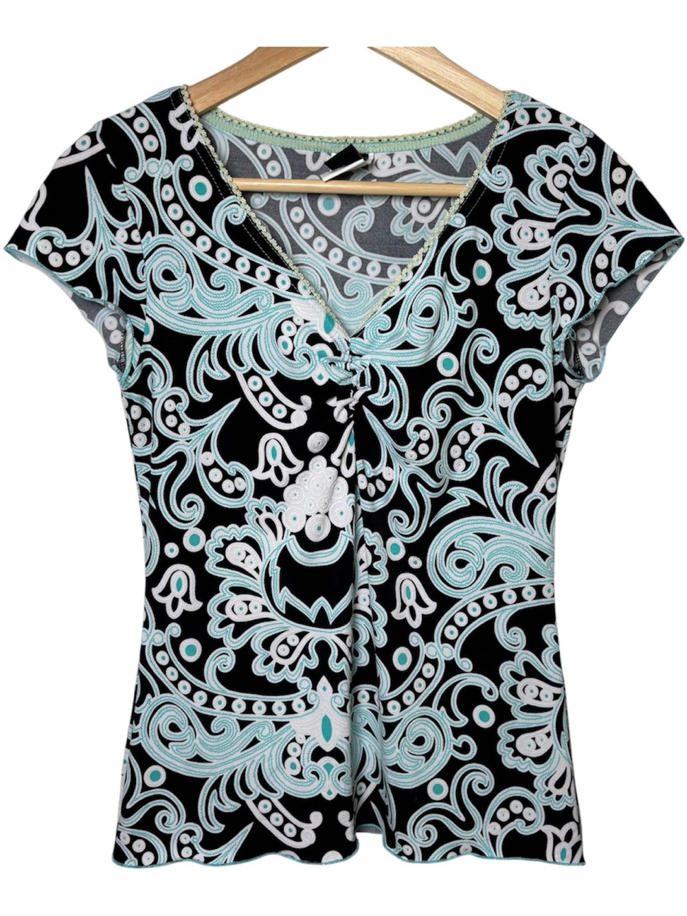 Vintage Y2K Wrapper Babydoll Blouse Top Women's Small Black Green White Fairy
